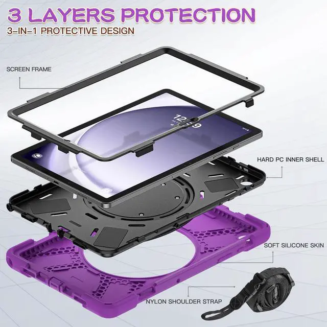 Alt view image 7 of 7 - BONAEVER Case for Samsung Galaxy Tab A9 Plus 11 inch 2023 Model SM-X210/X216/X218 with 360° Rotating Stand and Strap & Shoulder Strap Shockproof Cover for Galaxy Tab A9 Plus 11" Purple