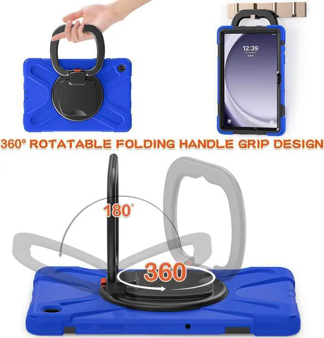 Alt view image 2 of 7 - BONAEVER Case for Samsung Galaxy Tab A9 Plus 11 inch 2023 Model SM-X210/X216/X218 with 360° Rotating Stand and Strap & Shoulder Strap Shockproof Cover for Galaxy Tab A9 Plus 11" Blue