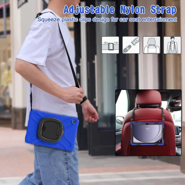 Alt view image 5 of 7 - BONAEVER Case for Samsung Galaxy Tab A9 Plus 11 inch 2023 Model SM-X210/X216/X218 with 360° Rotating Stand and Strap & Shoulder Strap Shockproof Cover for Galaxy Tab A9 Plus 11" Blue