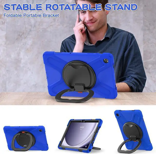 Alt view image 4 of 7 - BONAEVER Case for Samsung Galaxy Tab A9 Plus 11 inch 2023 Model SM-X210/X216/X218 with 360° Rotating Stand and Strap & Shoulder Strap Shockproof Cover for Galaxy Tab A9 Plus 11" Blue