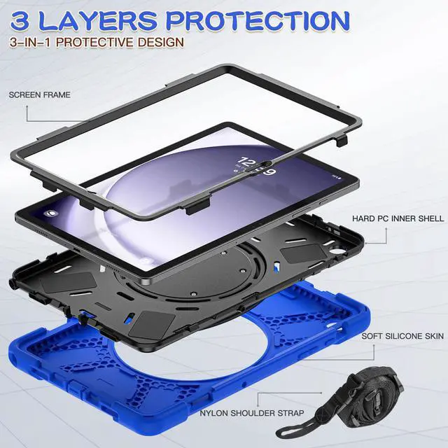 Alt view image 7 of 7 - BONAEVER Case for Samsung Galaxy Tab A9 Plus 11 inch 2023 Model SM-X210/X216/X218 with 360° Rotating Stand and Strap & Shoulder Strap Shockproof Cover for Galaxy Tab A9 Plus 11" Blue