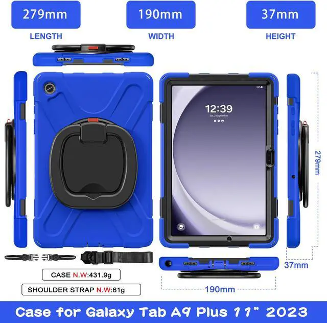 Alt view image 6 of 7 - BONAEVER Case for Samsung Galaxy Tab A9 Plus 11 inch 2023 Model SM-X210/X216/X218 with 360° Rotating Stand and Strap & Shoulder Strap Shockproof Cover for Galaxy Tab A9 Plus 11" Blue