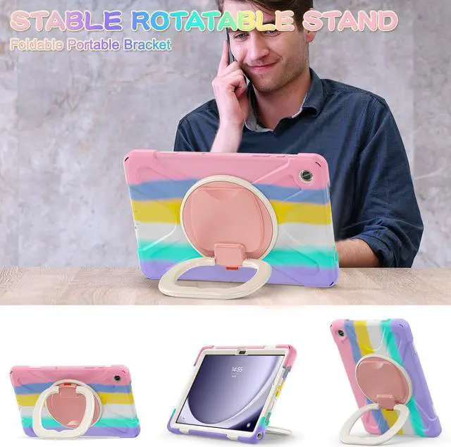 Alt view image 5 of 7 - BONAEVER Case for Samsung Galaxy Tab A9 Plus 11 inch 2023 Model SM-X210/X216/X218 with 360° Rotating Stand and Strap & Shoulder Strap Shockproof Cover for Galaxy Tab A9 Plus 11" Pink/White