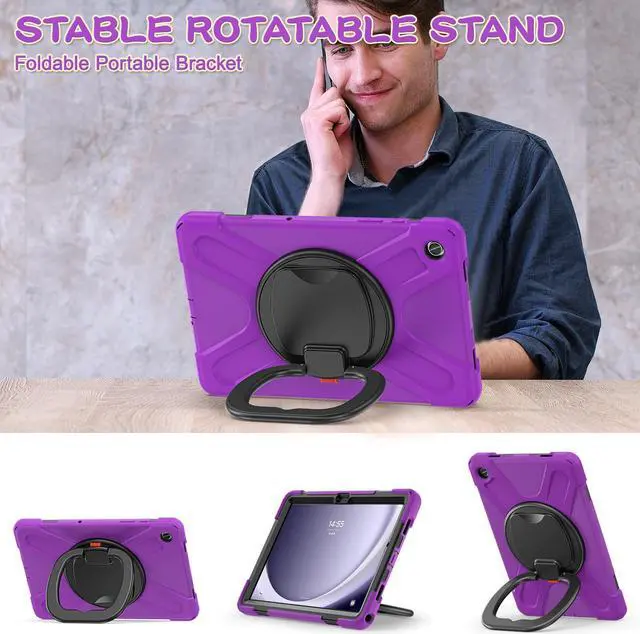 Alt view image 4 of 7 - BONAEVER Case for Samsung Galaxy Tab A9 Plus 11 inch 2023 Model SM-X210/X216/X218 with 360° Rotating Stand and Strap & Shoulder Strap Shockproof Cover for Galaxy Tab A9 Plus 11" Purple