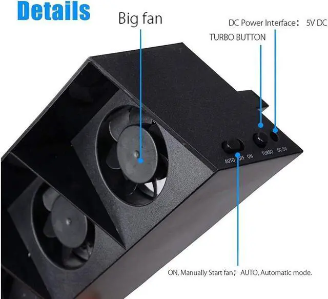Alt view image 6 of 7 - BONAEVER Cooling Fan Cooler Fit for PS4 USB External Super Turbo Temperature Cooling Fan With 5 Turbo Fans USB Cable Compatible With Sony Play Station 4 Gaming Console
