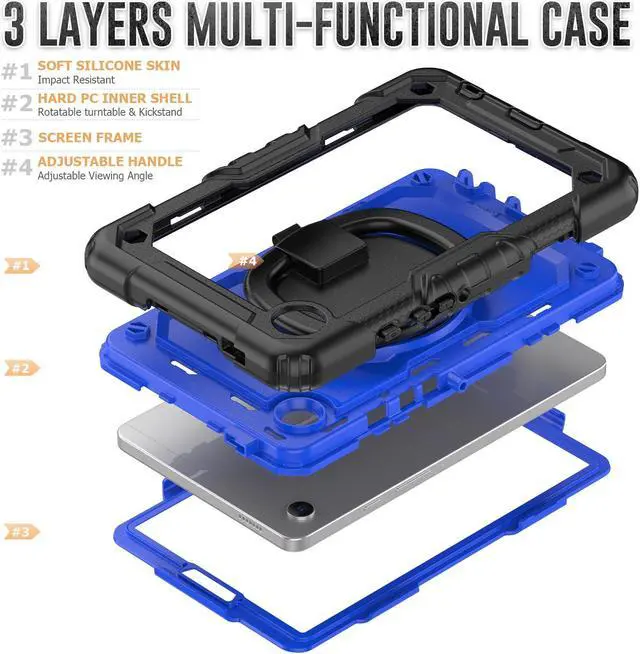 Alt view image 7 of 7 - BONAEVER Case for Samsung Galaxy Tab A9 Case 8.7 inch 2023 (SM-X110/X115/X117) with Built-in Screen Protector 360° Rotating Stand and Strap&Shoulder Strap Case for Galaxy Tab A9 2023 Blue