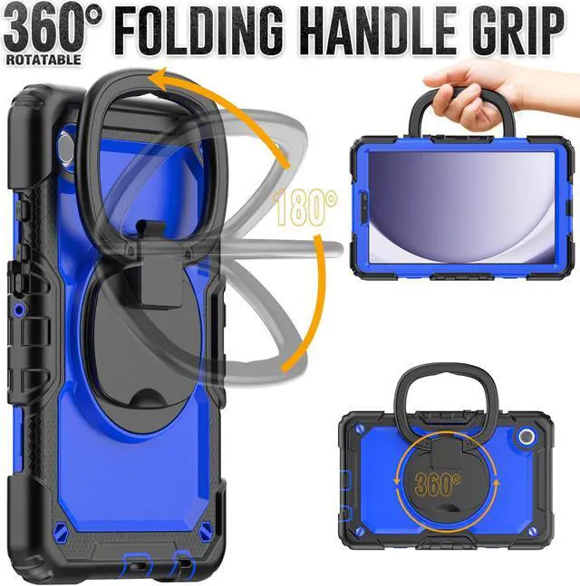 Alt view image 2 of 7 - BONAEVER Case for Samsung Galaxy Tab A9 Case 8.7 inch 2023 (SM-X110/X115/X117) with Built-in Screen Protector 360° Rotating Stand and Strap&Shoulder Strap Case for Galaxy Tab A9 2023 Blue