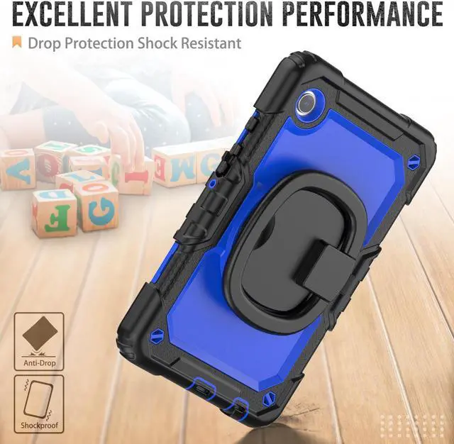 Alt view image 3 of 7 - BONAEVER Case for Samsung Galaxy Tab A9 Case 8.7 inch 2023 (SM-X110/X115/X117) with Built-in Screen Protector 360° Rotating Stand and Strap&Shoulder Strap Case for Galaxy Tab A9 2023 Blue