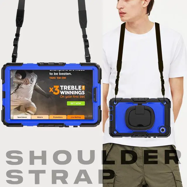 Alt view image 6 of 7 - BONAEVER Case for Samsung Galaxy Tab A9 Case 8.7 inch 2023 (SM-X110/X115/X117) with Built-in Screen Protector 360° Rotating Stand and Strap&Shoulder Strap Case for Galaxy Tab A9 2023 Blue