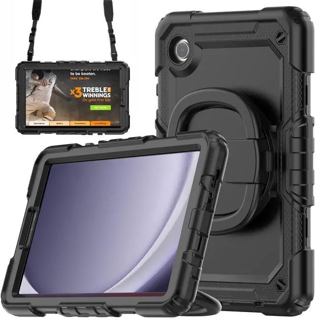 Main image of BONAEVER Case for Samsung Galaxy Tab A9 Case 8.7 inch 2023 (SM-X110/X115/X117) with Built-in Screen Protector 360° Rotating Stand and Strap&Shoulder Strap Case for Galaxy Tab A9 2023 Black