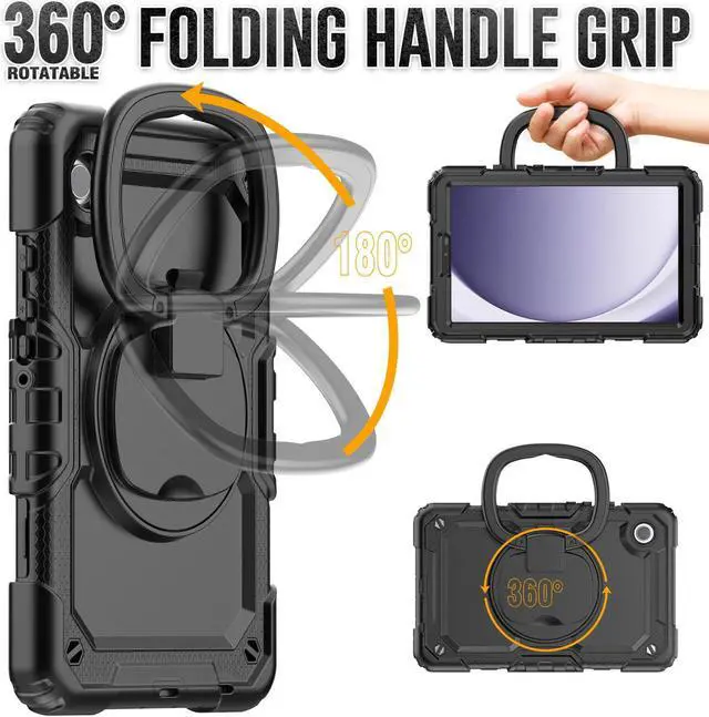 Alt view image 2 of 7 - BONAEVER Case for Samsung Galaxy Tab A9 Case 8.7 inch 2023 (SM-X110/X115/X117) with Built-in Screen Protector 360° Rotating Stand and Strap&Shoulder Strap Case for Galaxy Tab A9 2023 Black
