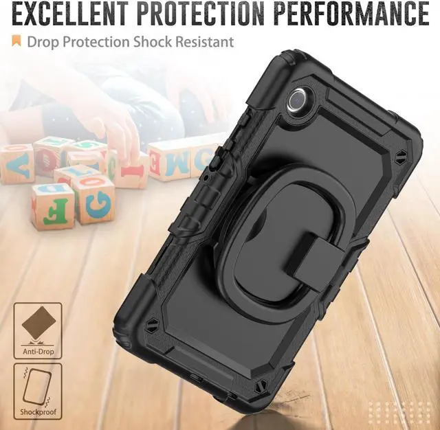 Alt view image 3 of 7 - BONAEVER Case for Samsung Galaxy Tab A9 Case 8.7 inch 2023 (SM-X110/X115/X117) with Built-in Screen Protector 360° Rotating Stand and Strap&Shoulder Strap Case for Galaxy Tab A9 2023 Black