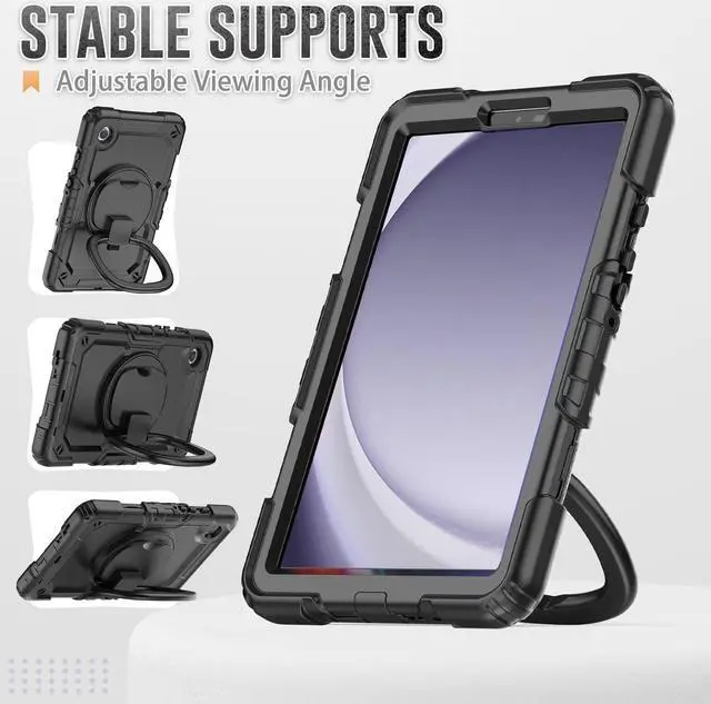 Alt view image 4 of 7 - BONAEVER Case for Samsung Galaxy Tab A9 Case 8.7 inch 2023 (SM-X110/X115/X117) with Built-in Screen Protector 360° Rotating Stand and Strap&Shoulder Strap Case for Galaxy Tab A9 2023 Black