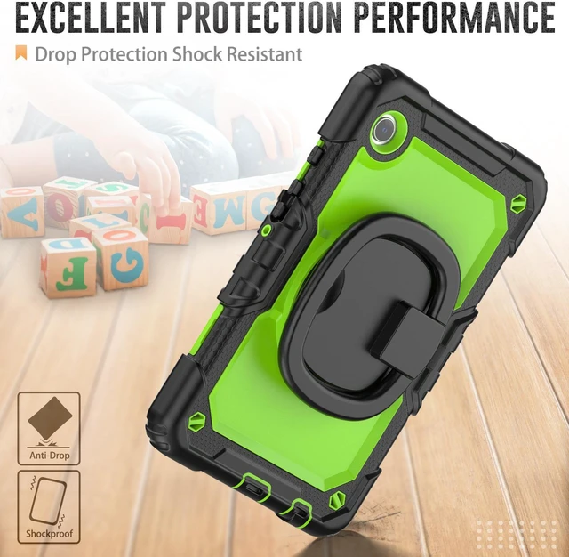 Alt view image 3 of 7 - BONAEVER Case for Samsung Galaxy Tab A9 Case 8.7 inch 2023 (SM-X110/X115/X117) with Built-in Screen Protector 360° Rotating Stand and Strap&Shoulder Strap Case for Galaxy Tab A9 2023 Green