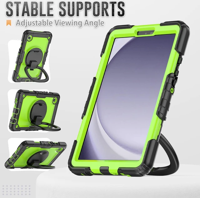 Alt view image 4 of 7 - BONAEVER Case for Samsung Galaxy Tab A9 Case 8.7 inch 2023 (SM-X110/X115/X117) with Built-in Screen Protector 360° Rotating Stand and Strap&Shoulder Strap Case for Galaxy Tab A9 2023 Green