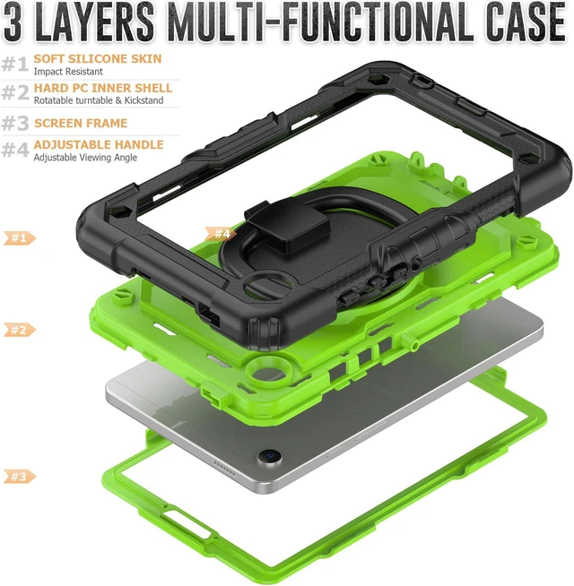 Alt view image 7 of 7 - BONAEVER Case for Samsung Galaxy Tab A9 Case 8.7 inch 2023 (SM-X110/X115/X117) with Built-in Screen Protector 360° Rotating Stand and Strap&Shoulder Strap Case for Galaxy Tab A9 2023 Green