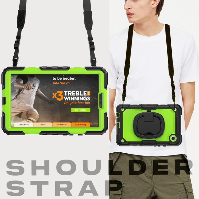Alt view image 6 of 7 - BONAEVER Case for Samsung Galaxy Tab A9 Case 8.7 inch 2023 (SM-X110/X115/X117) with Built-in Screen Protector 360° Rotating Stand and Strap&Shoulder Strap Case for Galaxy Tab A9 2023 Green