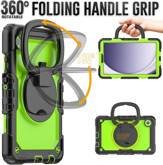 Alt view image 2 of 7 - BONAEVER Case for Samsung Galaxy Tab A9 Case 8.7 inch 2023 (SM-X110/X115/X117) with Built-in Screen Protector 360° Rotating Stand and Strap&Shoulder Strap Case for Galaxy Tab A9 2023 Green