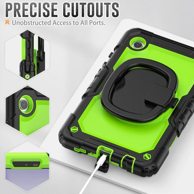 Alt view image 5 of 7 - BONAEVER Case for Samsung Galaxy Tab A9 Case 8.7 inch 2023 (SM-X110/X115/X117) with Built-in Screen Protector 360° Rotating Stand and Strap&Shoulder Strap Case for Galaxy Tab A9 2023 Green