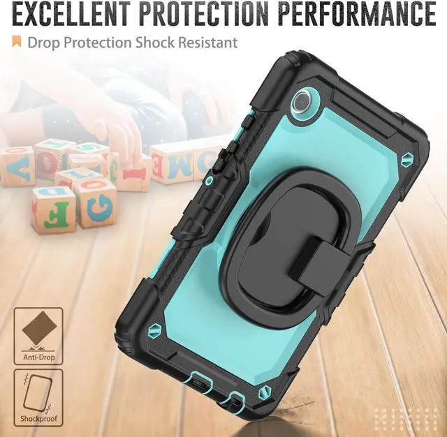 Alt view image 3 of 7 - BONAEVER Case for Samsung Galaxy Tab A9 Case 8.7 inch 2023 (SM-X110/X115/X117) with Built-in Screen Protector 360° Rotating Stand and Strap&Shoulder Strap Case for Galaxy Tab A9 2023 Light Blue