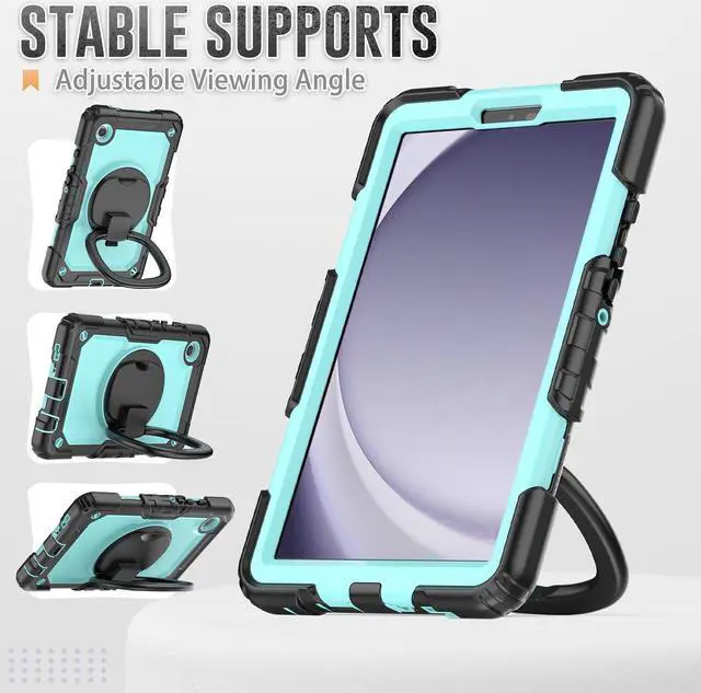 Alt view image 4 of 7 - BONAEVER Case for Samsung Galaxy Tab A9 Case 8.7 inch 2023 (SM-X110/X115/X117) with Built-in Screen Protector 360° Rotating Stand and Strap&Shoulder Strap Case for Galaxy Tab A9 2023 Light Blue