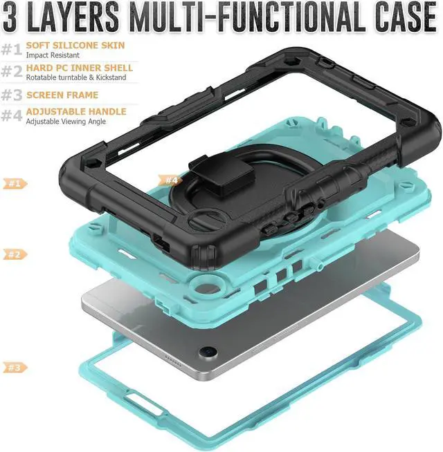 Alt view image 7 of 7 - BONAEVER Case for Samsung Galaxy Tab A9 Case 8.7 inch 2023 (SM-X110/X115/X117) with Built-in Screen Protector 360° Rotating Stand and Strap&Shoulder Strap Case for Galaxy Tab A9 2023 Light Blue
