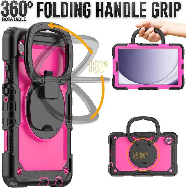 Alt view image 2 of 7 - BONAEVER Case for Samsung Galaxy Tab A9 Case 8.7 inch 2023 (SM-X110/X115/X117) with Built-in Screen Protector 360° Rotating Stand and Strap&Shoulder Strap Case for Galaxy Tab A9 2023 Rose Red