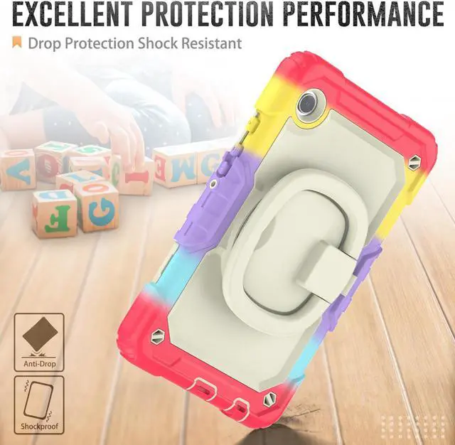 Alt view image 3 of 7 - BONAEVER Case for Samsung Galaxy Tab A9 Case 8.7 inch 2023 (SM-X110/X115/X117) with Built-in Screen Protector 360° Rotating Stand and Strap&Shoulder Strap Case for Galaxy Tab A9 2023 Rainbow Red