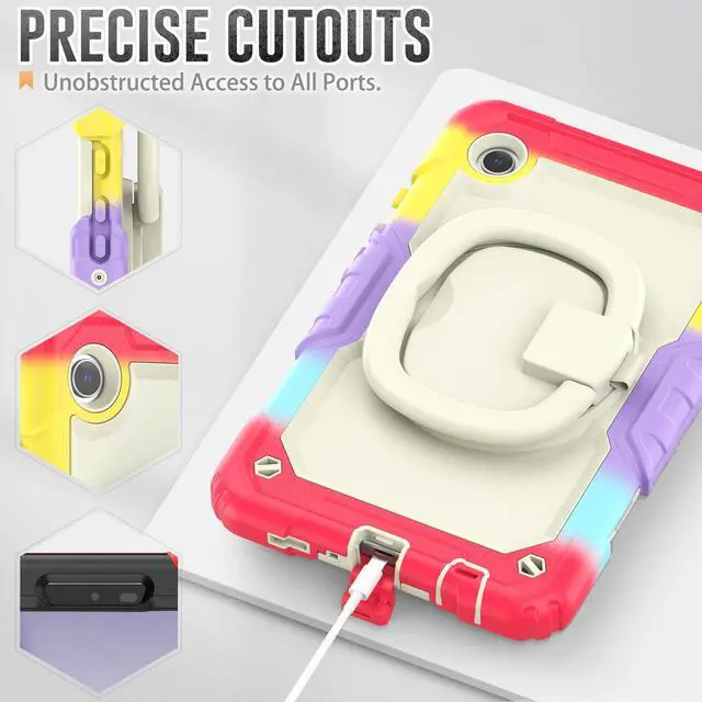 Alt view image 6 of 7 - BONAEVER Case for Samsung Galaxy Tab A9 Case 8.7 inch 2023 (SM-X110/X115/X117) with Built-in Screen Protector 360° Rotating Stand and Strap&Shoulder Strap Case for Galaxy Tab A9 2023 Rainbow Red