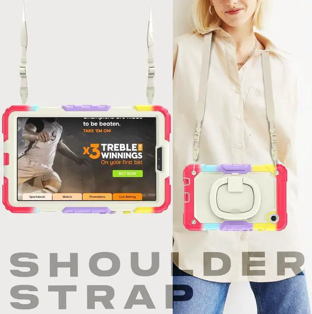 Alt view image 7 of 7 - BONAEVER Case for Samsung Galaxy Tab A9 Case 8.7 inch 2023 (SM-X110/X115/X117) with Built-in Screen Protector 360° Rotating Stand and Strap&Shoulder Strap Case for Galaxy Tab A9 2023 Rainbow Red