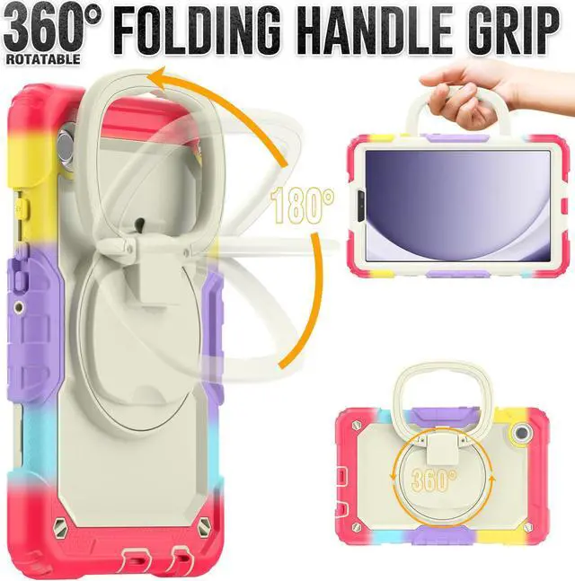 Alt view image 2 of 7 - BONAEVER Case for Samsung Galaxy Tab A9 Case 8.7 inch 2023 (SM-X110/X115/X117) with Built-in Screen Protector 360° Rotating Stand and Strap&Shoulder Strap Case for Galaxy Tab A9 2023 Rainbow Red