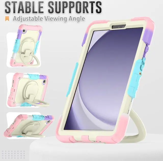 Alt view image 4 of 7 - BONAEVER Case for Samsung Galaxy Tab A9 Case 8.7 inch 2023 (SM-X110/X115/X117) with Built-in Screen Protector 360° Rotating Stand and Strap&Shoulder Strap Case for Galaxy Tab A9 2023 Pink