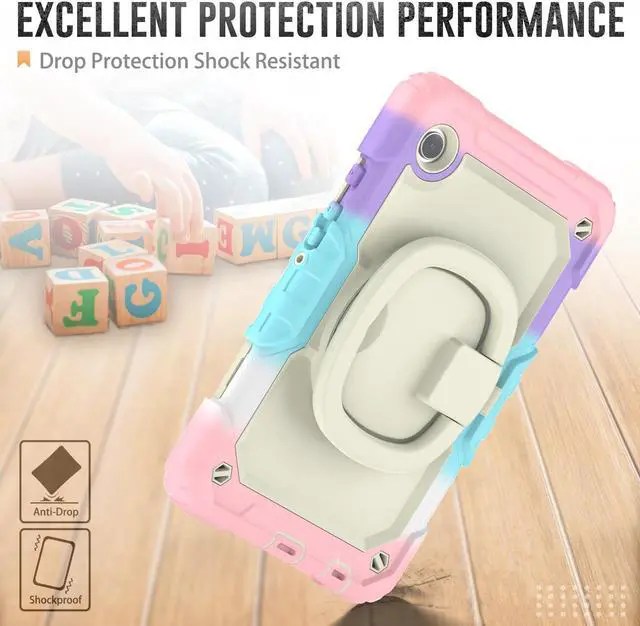 Alt view image 3 of 7 - BONAEVER Case for Samsung Galaxy Tab A9 Case 8.7 inch 2023 (SM-X110/X115/X117) with Built-in Screen Protector 360° Rotating Stand and Strap&Shoulder Strap Case for Galaxy Tab A9 2023 Pink