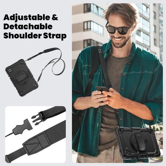 Alt view image 6 of 7 - BONAEVER Case for Samsung Galaxy Tab A9 8.7 Inch 2023 Model SM-X110/X115/X117 - Shockproof with 360° Rotating Stand and &Hand Strap Screen Protector Adjustable Shoulder Strap for Galaxy Tab A9 8.7"