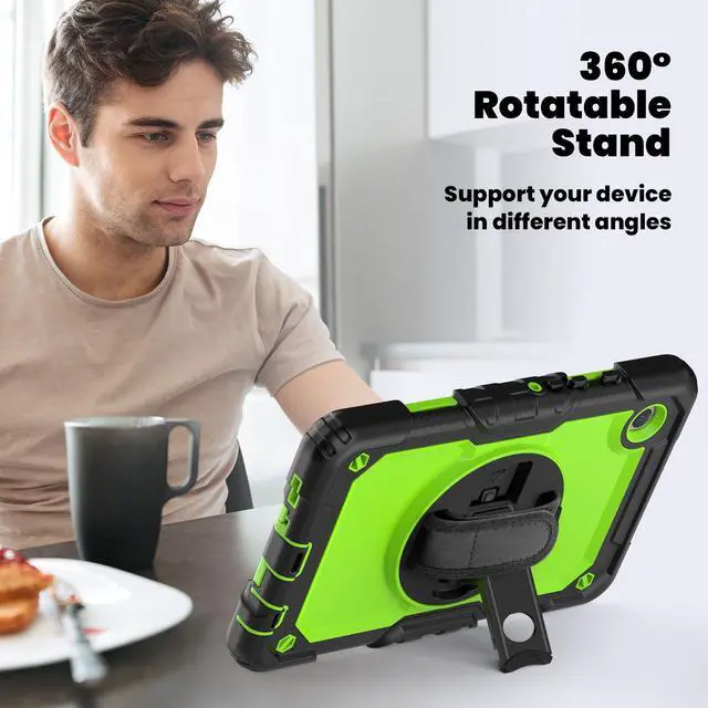 Alt view image 3 of 7 - Case for Samsung Galaxy Tab A9 8.7 Inch 2023 Model SM-X110/X115/X117 - Shockproof with 360° Rotating Kickstand&Hand Strap, Screen Protector, Adjustable Shoulder Strap for Galaxy Tab A9 8.7" Green