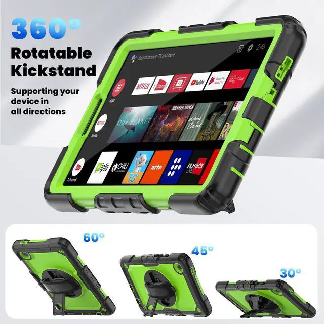 Alt view image 5 of 7 - Case for Samsung Galaxy Tab A9 8.7 Inch 2023 Model SM-X110/X115/X117 - Shockproof with 360° Rotating Kickstand&Hand Strap, Screen Protector, Adjustable Shoulder Strap for Galaxy Tab A9 8.7" Green