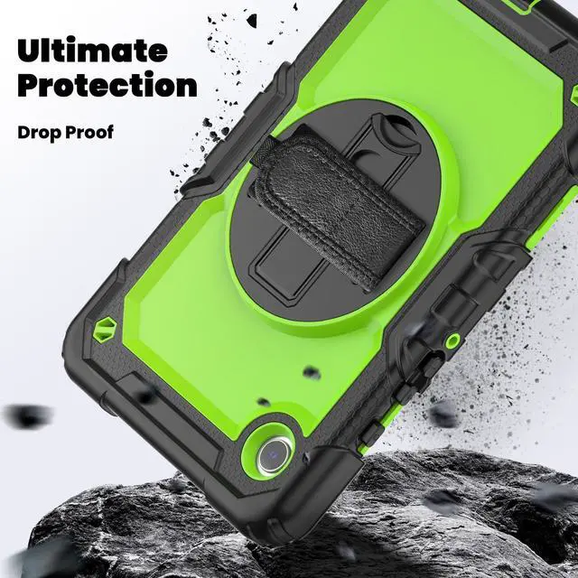 Alt view image 2 of 7 - Case for Samsung Galaxy Tab A9 8.7 Inch 2023 Model SM-X110/X115/X117 - Shockproof with 360° Rotating Kickstand&Hand Strap, Screen Protector, Adjustable Shoulder Strap for Galaxy Tab A9 8.7" Green