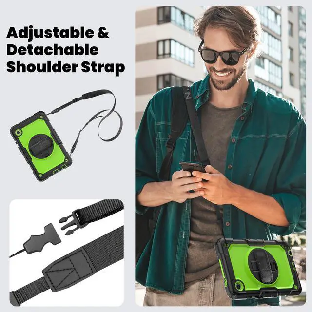 Alt view image 7 of 7 - Case for Samsung Galaxy Tab A9 8.7 Inch 2023 Model SM-X110/X115/X117 - Shockproof with 360° Rotating Kickstand&Hand Strap, Screen Protector, Adjustable Shoulder Strap for Galaxy Tab A9 8.7" Green
