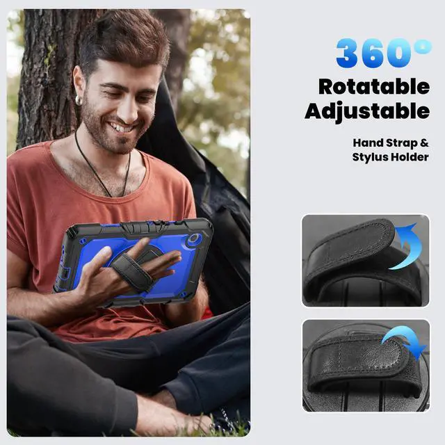 Alt view image 6 of 7 - Case for Samsung Galaxy Tab A9 8.7 Inch 2023 Model SM-X110/X115/X117 - Shockproof with 360° Rotating Kickstand&Hand Strap, Screen Protector, Adjustable Shoulder Strap for Galaxy Tab A9 8.7" Blue