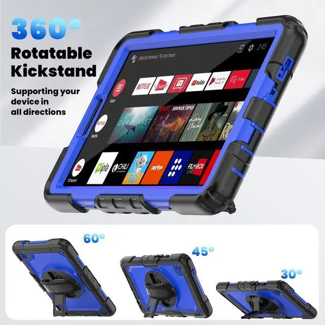Alt view image 4 of 7 - Case for Samsung Galaxy Tab A9 8.7 Inch 2023 Model SM-X110/X115/X117 - Shockproof with 360° Rotating Kickstand&Hand Strap, Screen Protector, Adjustable Shoulder Strap for Galaxy Tab A9 8.7" Blue