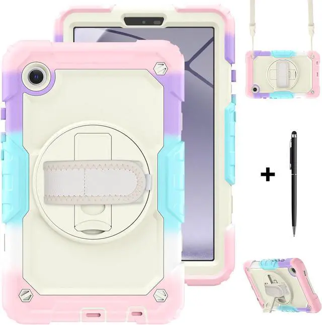 Main image of Case for Samsung Galaxy Tab A9 8.7 Inch 2023 Model SM-X110/X115/X117 - Shockproof with 360° Rotating Kickstand&Hand Strap, Screen Protector, Adjustable Shoulder Strap for Galaxy Tab A9 8.7" Pink