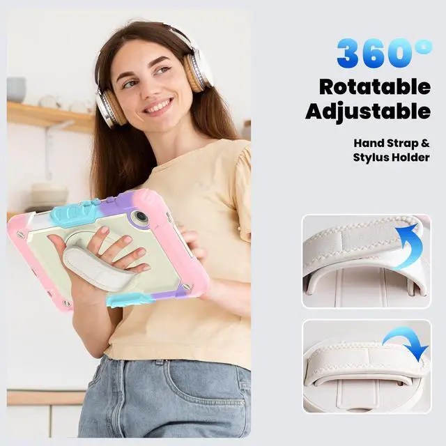 Alt view image 5 of 7 - Case for Samsung Galaxy Tab A9 8.7 Inch 2023 Model SM-X110/X115/X117 - Shockproof with 360° Rotating Kickstand&Hand Strap, Screen Protector, Adjustable Shoulder Strap for Galaxy Tab A9 8.7" Pink