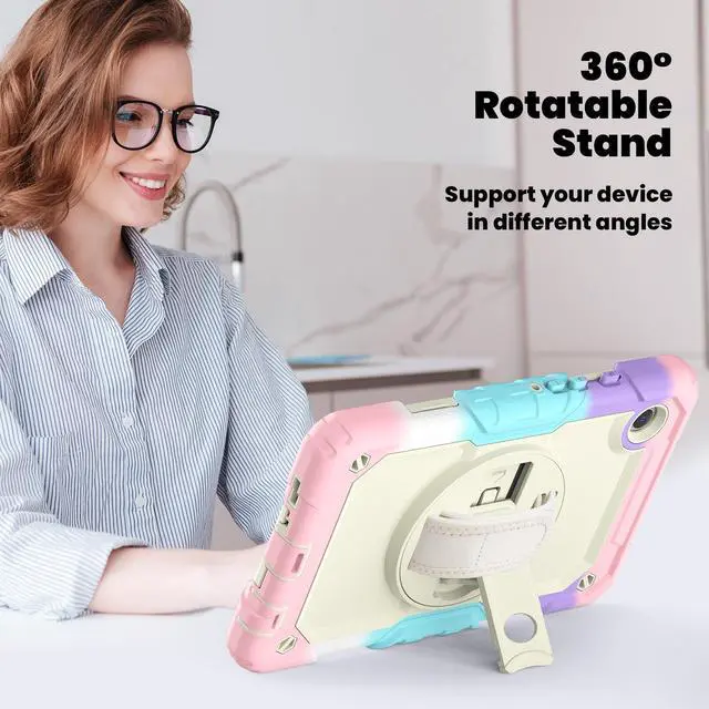 Alt view image 3 of 7 - Case for Samsung Galaxy Tab A9 8.7 Inch 2023 Model SM-X110/X115/X117 - Shockproof with 360° Rotating Kickstand&Hand Strap, Screen Protector, Adjustable Shoulder Strap for Galaxy Tab A9 8.7" Pink