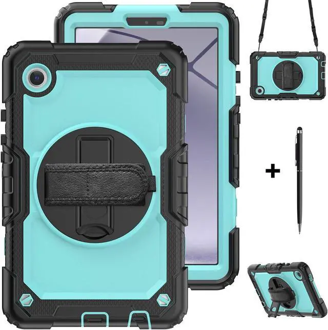 Main image of Case for Samsung Galaxy Tab A9 8.7 Inch 2023 Model SM-X110/X115/X117 - Shockproof with 360° Rotating Kickstand&Hand Strap, Screen Protector, Adjustable Shoulder Strap for Galaxy Tab A9 8.7" Light Blue