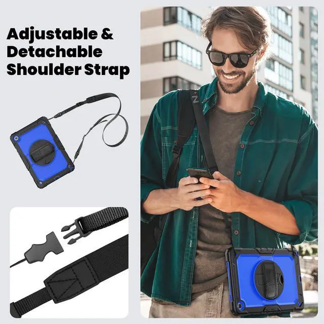 Alt view image 7 of 7 - BONAEVER Case for Samsung Galaxy Tab A9 Plus Case 11 inch 2023 SM-X210/X216/X218 Shockproof Protective Cover with Screen Protector Rotating Stand and /Shoulder Strap Pen Holder Blue