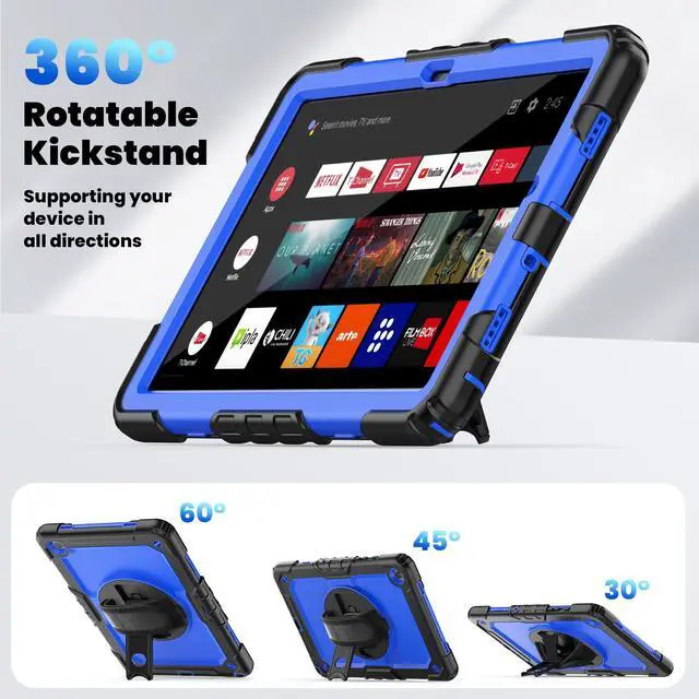 Alt view image 4 of 7 - BONAEVER Case for Samsung Galaxy Tab A9 Plus Case 11 inch 2023 SM-X210/X216/X218 Shockproof Protective Cover with Screen Protector Rotating Stand and /Shoulder Strap Pen Holder Blue