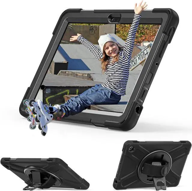 Alt view image 5 of 7 - Amazon Kindle Fire HD 10 13th Generation 2023 Release 10.1 inch Case, Shockproof Cover with Pencil Holder & Kickstand Hand & Hand/Shoulder Strap/Stylus Pen