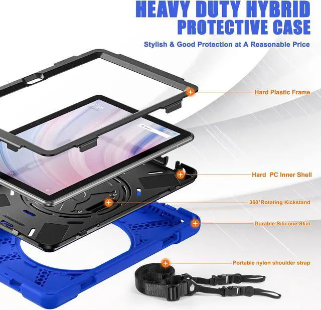 Alt view image 7 of 7 - Amazon Kindle Fire HD 10 13th Generation 2023 Release 10.1 inch Case, Shockproof Cover with Pencil Holder & Kickstand Hand & Hand/Shoulder Strap/Stylus Pen Blue