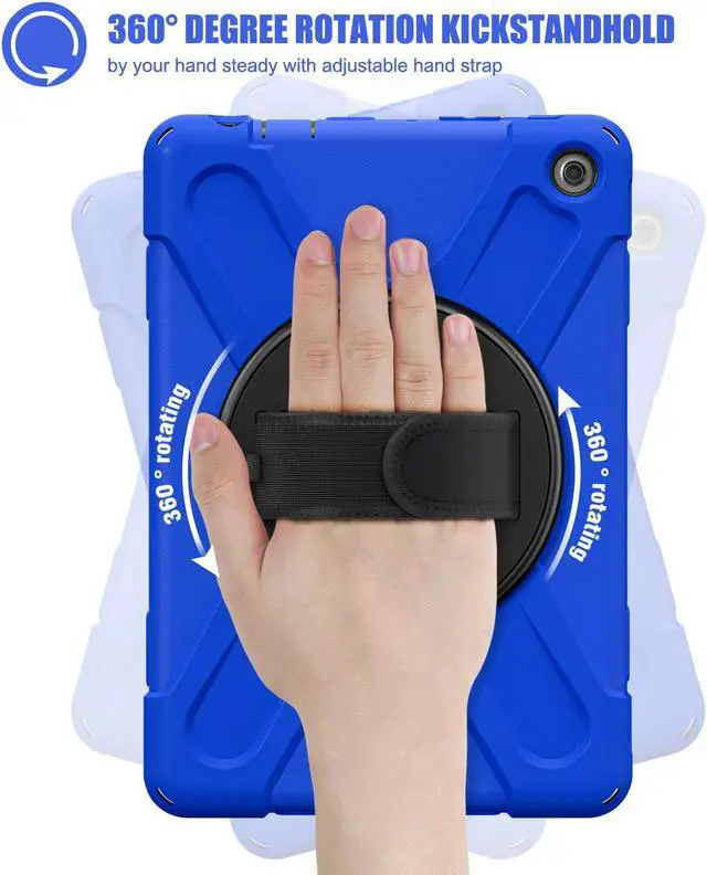 Alt view image 5 of 7 - Amazon Kindle Fire HD 10 13th Generation 2023 Release 10.1 inch Case, Shockproof Cover with Pencil Holder & Kickstand Hand & Hand/Shoulder Strap/Stylus Pen Blue