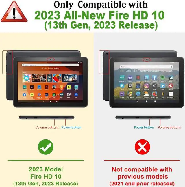 Alt view image 2 of 7 - Amazon Kindle Fire HD 10 13th Generation 2023 Release 10.1 inch Case, Shockproof Cover with Pencil Holder & Kickstand Hand & Hand/Shoulder Strap/Stylus Pen Red